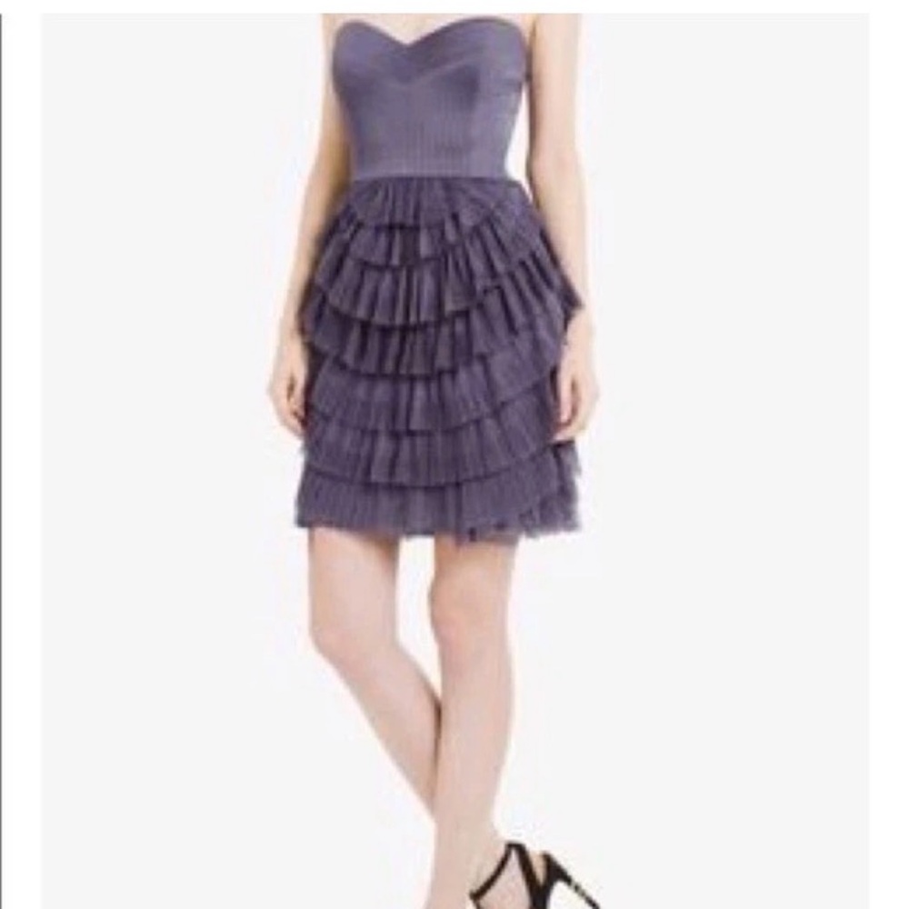 BCBGMaxAzria Strapless Layered Tulle Dress in Purple